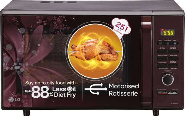 LG 28 L with Diet Fry, Auto Cook Menu, Stainless steel cavity, Pasteurized Milk, 360 degree Motorised Rotisserie for Bar-be-queing, Indian Cuisine, Tandoor Se & Diet Fry Convection Microwave Oven