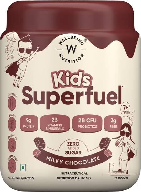 Wellbeing Nutrition Kids Superfuel 7+ Years Zero Sugar Protein DHA Height Growth Immunity Chocolate