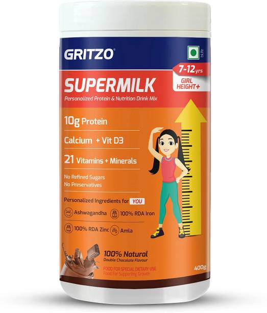 Gritzo SuperMilk Height+ (7-12y Girls), 10g Protein (Double Chocolate)