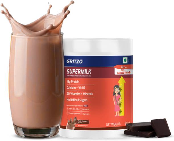 Gritzo SuperMilk Growth+ (13+y Girls), 13g Protein Powder, Double Chocolate