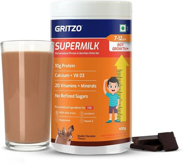 Gritzo SuperMilk Growth+ (7-12y Boys), 10g Protein Powder, Double Chocolate