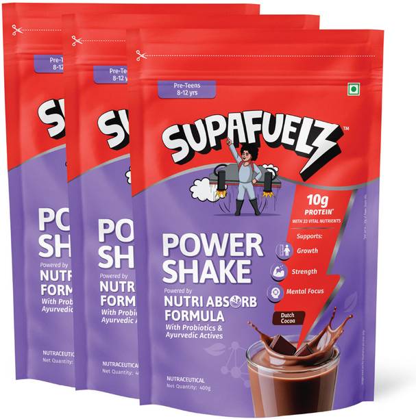 Supafuelz Kids Nutrition Drink 8-12 Yrs | 10g Protein | Brahmi + Shankhpushpi | Chocolate