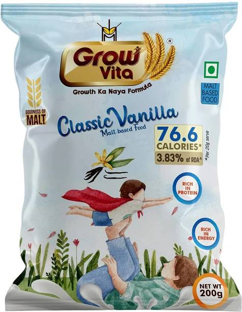 Grow Vita Growth ka Naya Formula Vanilla Flavor Malt-Based Milk Food Drink Nutritious Beverage Energy & Growth