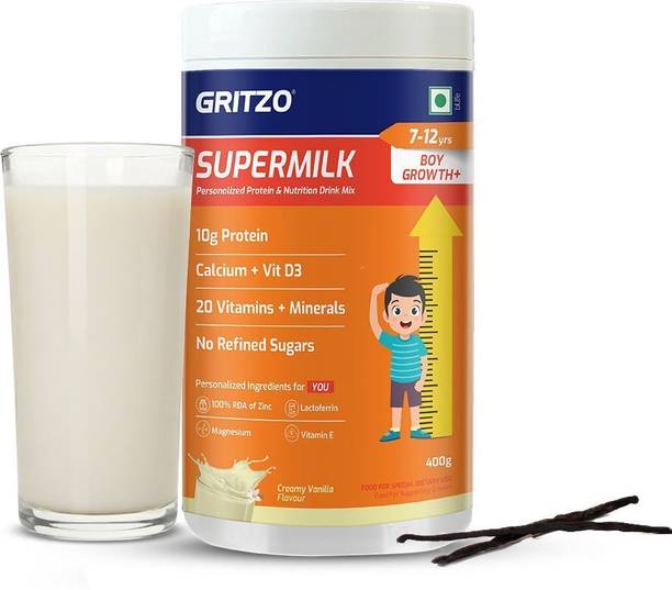 Gritzo SuperMilk Growth+ (7-12y Boys), 10g Protein Powder, Creamy Vanilla