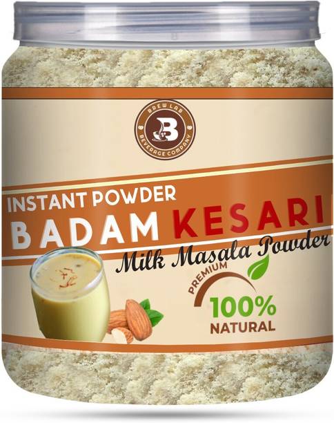 Brew Lab Badam Kesari Milk Masala Powder| With Real Almonds & Kesar For Badam Milkshake Flavored Milk Powder