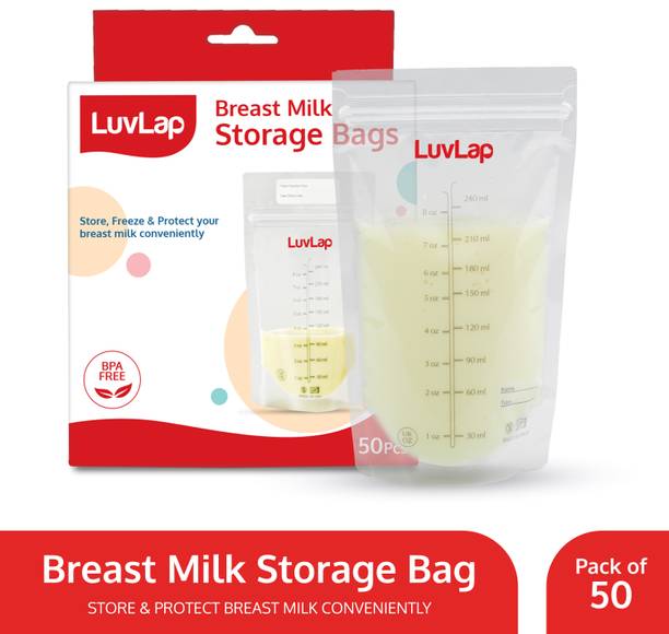 LuvLap Baby Breast Milk Storage Bags, BPA Free Disposable Milk Freezer Bags for Breast Feeding (Pack of 50 Bags)