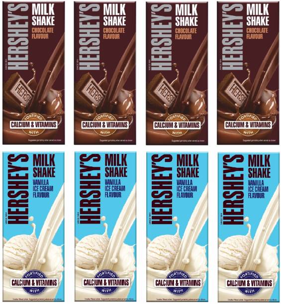 HERSHEY'S Milkshake Chocolate & Vanilla Ice Cream Flavour - Pack of 8 (180ml each)
