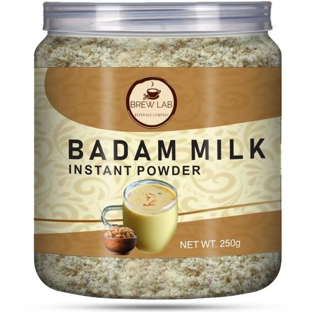 Brew Lab Delicious Ready to Use Badam Milk Mix with Real pieces of Badam and Flavour of Kesar, Pista, Elaichi | Almond Milk | Flavored Milk Powder | Almond, Cardamom, Saffron