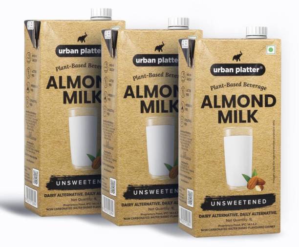 urban platter Unsweetened Almond Milk, 1 Litre [Pack of 3]