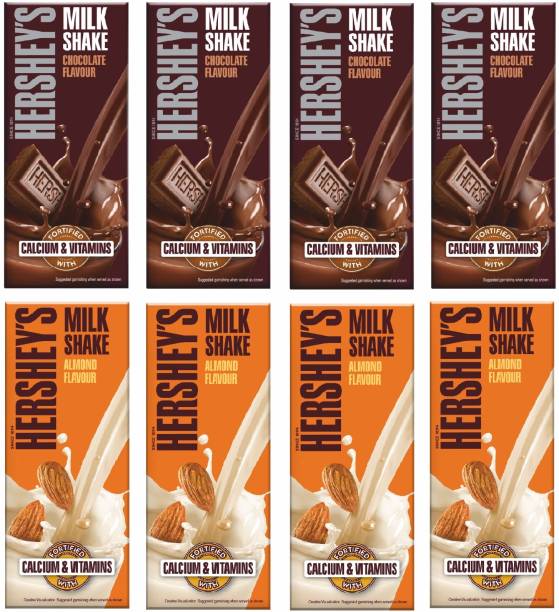 HERSHEY'S Milkshake Chocolate & Almond Flavour - Pack of 8 (180ml each)
