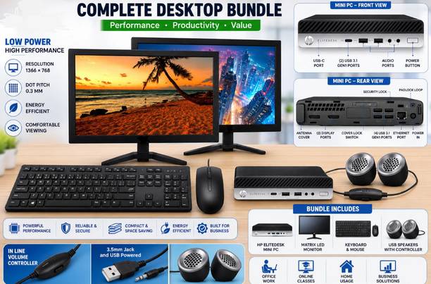 HP INTEL I5-6TH - Windows 11, I5, 6TH 20 INS MONITER, 1 GB Graphics Card, 8 GB DDR4, 256 GB SSD Mini PC