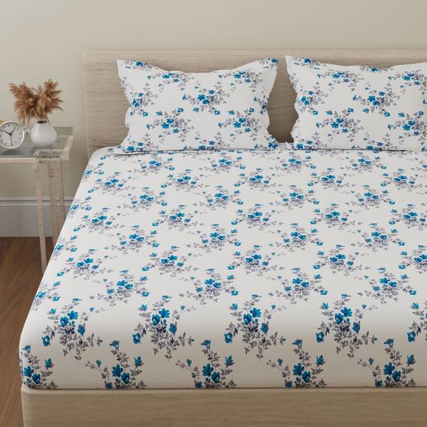 Huesland Cotton Double Flat 144 TC Floral 1 Bedsheet with 2 Pillow Covers