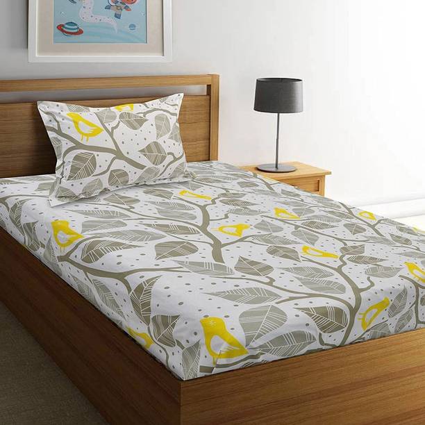 Huesland Cotton Single Flat 144 TC Floral 1 Bedsheet with 2 Pillow Covers
