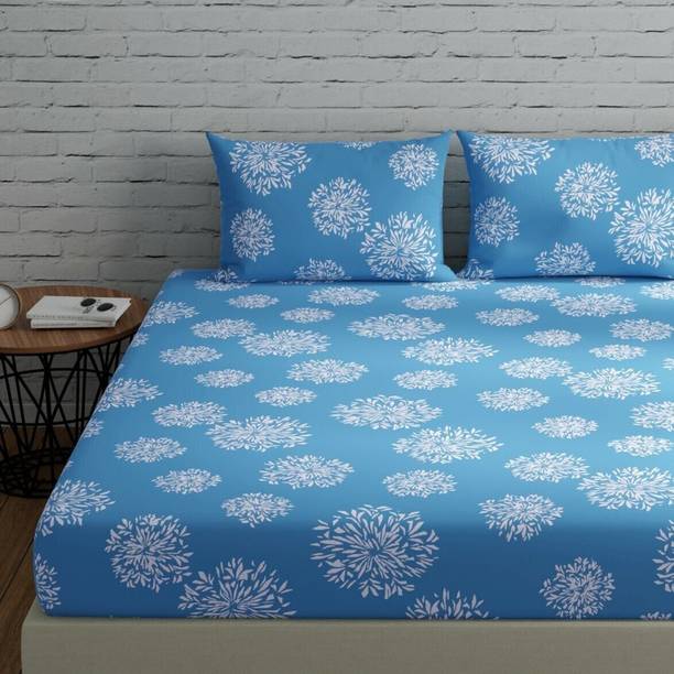Huesland Cotton Double Flat 144 TC Floral 1 Summer Bedsheet with 2 Pillow Covers