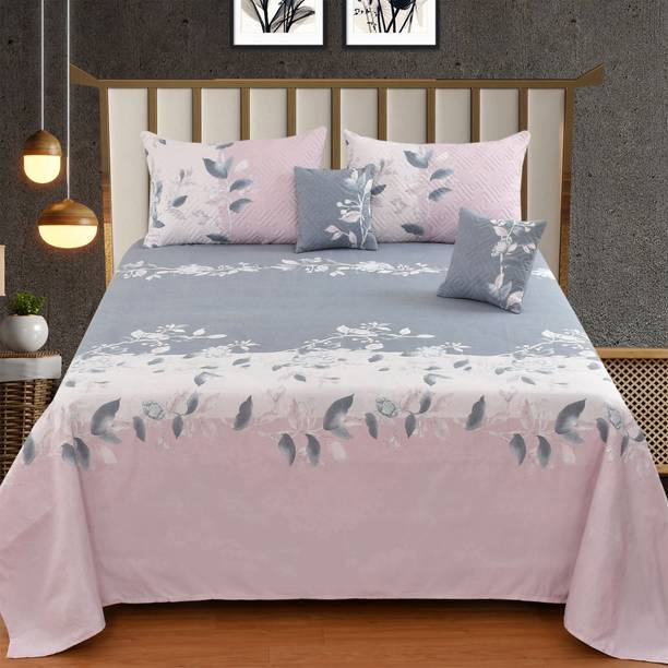 CLOVIS KRAFTS Cotton King Flat 300 TC Floral 1 Bedsheet with 2 Pillow Covers, 2 Cushion Covers