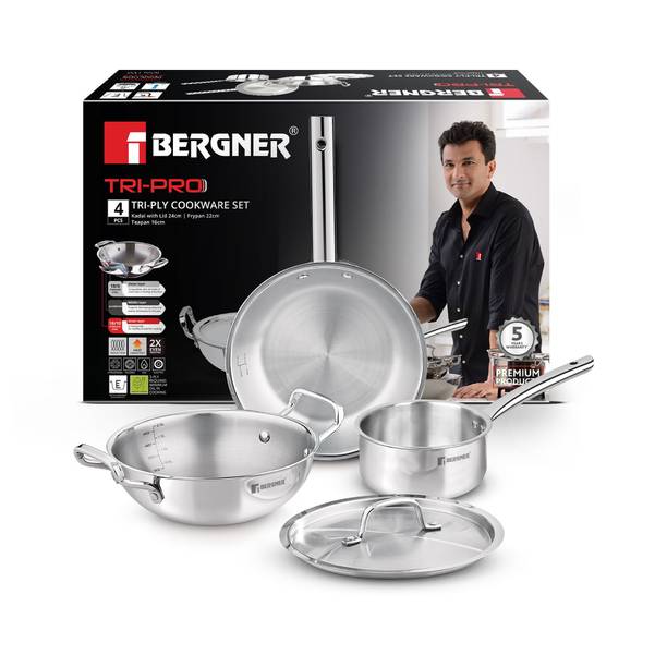 BERGNER Tripro TriPly Stainless Steel 4 Pcs Cookware Set Induction Bottom Cookware Set