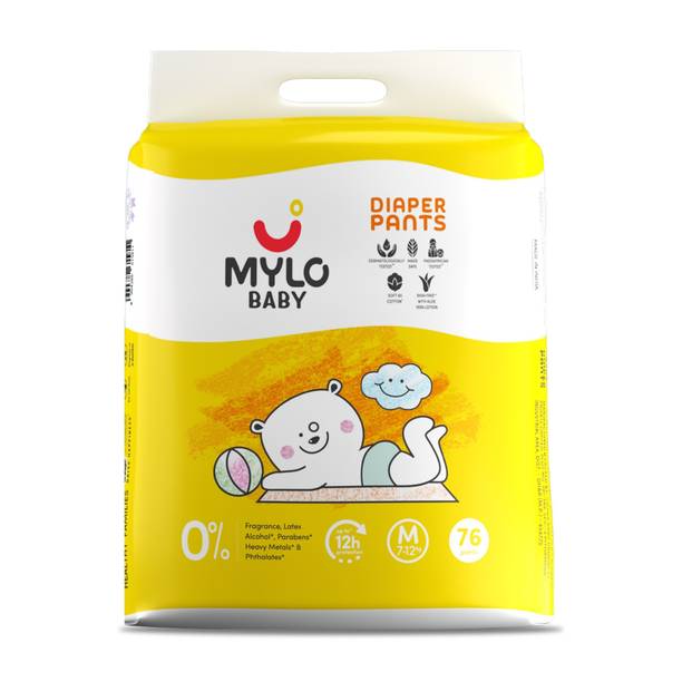MYLO Baby Diaper Pants|Super Absorbent with Aloe Vera|Leak Proof|Anti Rash|Jumbo Pack Pant Diapers - M