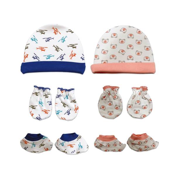 LuvLap 100% Cotton Baby Caps, Mittens and Booties Combo Set for 0-6 Months -Pack of 2
