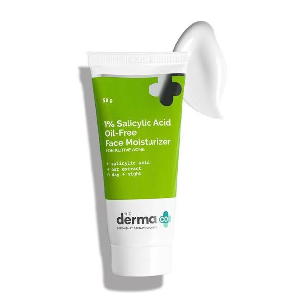 The Derma Co 1% Salicylic Acid Oil-Free Moisturizer For Face with Oat Extract for Active Acne