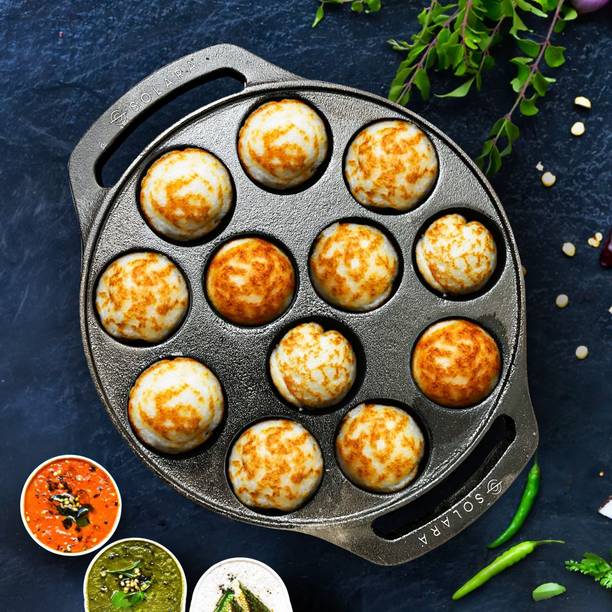 Solara Cast Iron Paniyaram (12 Cavities) 8''Inch Chetty Pan 20 cm diameter 1 L capacity