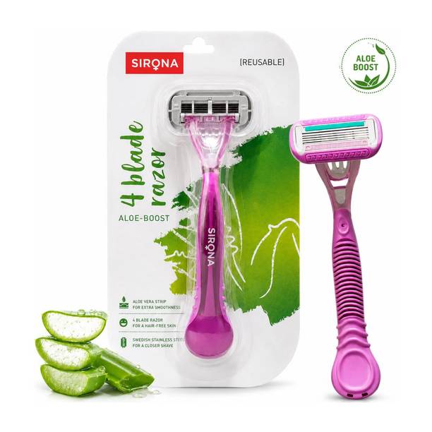 SIRONA Reusable 4 Blade Body Razor with Aloe Strip for Smooth Shave & Sensitive Skin, Women
