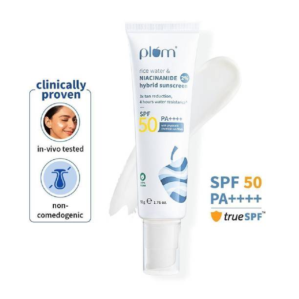Plum Sunscreen - SPF 50 PA++++ 2% Niacinamide & Rice Water Sunscreen | Brightens
