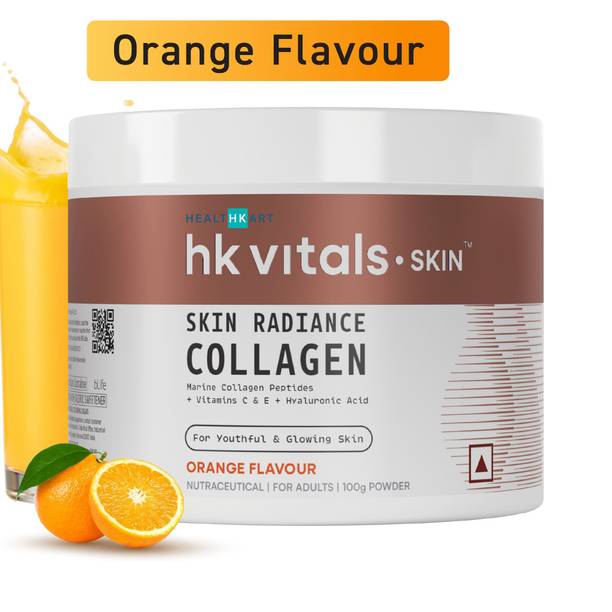 hk vitals Skin Radiance Marine Collagen, Orange | Collagen Peptides with Vitamin C, E