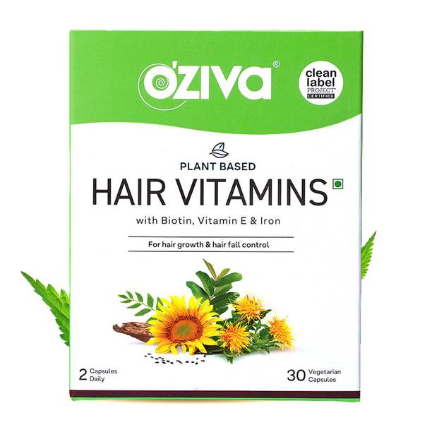 OZiva Plant Based Hair Vitamins(with Biotin & Iron)for Hair Regrowth |Hairfall Control