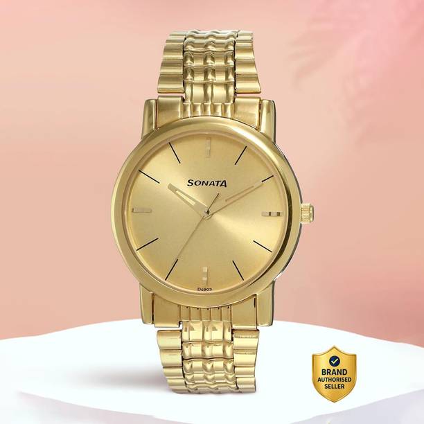 Sonata Quartz Gold Dial Gold Stainless Steel Strap Analog Watch - For Men NP7987YM06W,NU7987YM06W