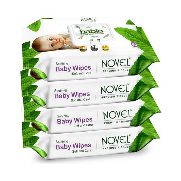 NOVEL Baby Wipes, 80 Sheets, Pack of 4, With Lid
