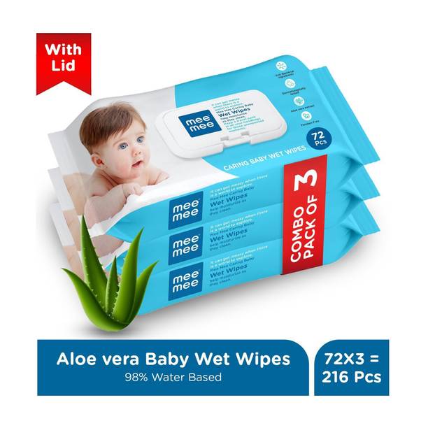 MeeMee Soft Cleansing Baby Wet Wipe with Lid | Aloe vera - Pack of 3