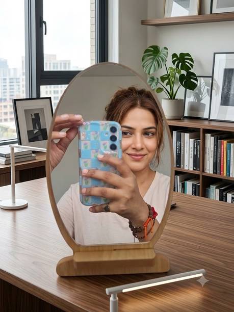 Gabani fashion Nordic Style Natural Wood Standing Oval Mirror for Desk or Vanity Bathroom Mirror
