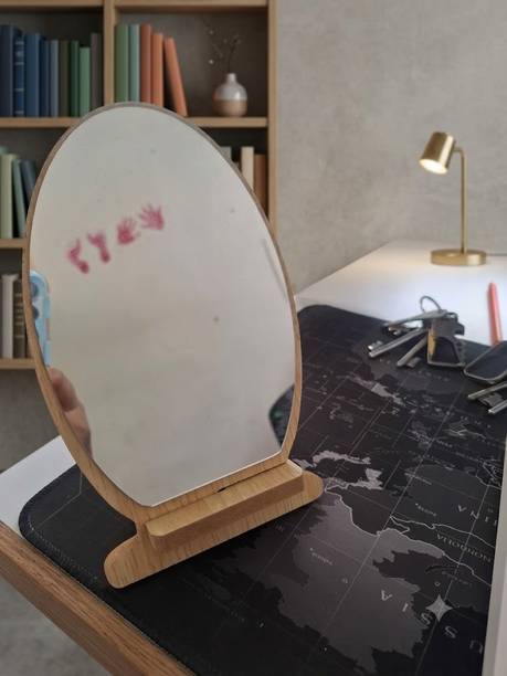 Gabani fashion Aesthetic Oval Wooden Desk Mirror with Stand – Modern Home & Office Decor Bathroom Mirror