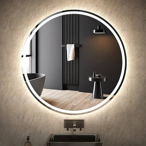 SAHAJ PLASTO Round Wall Mirror with touch sensor & Light for wall Decor, Size 24" X 24" Bathroom Mirror