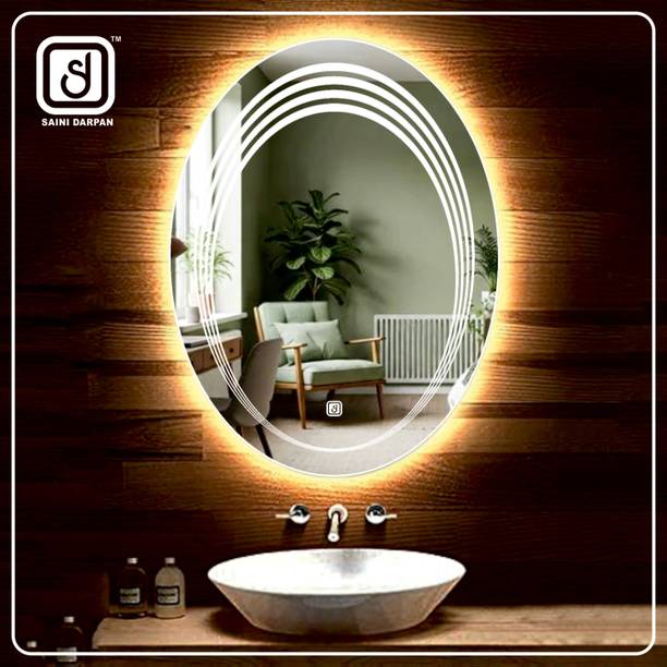 SAINI DARPAN Oval LED Mirror with Designer Decorative Bathroom & Living Room Mirror-18x24In Lighted Mirror