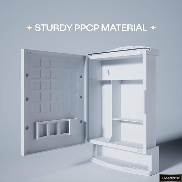 KRELIX Happer Plastic Premium Multipurpose Wall Mounted Storage Cabinet with Mirror Plastic Wall Shelf