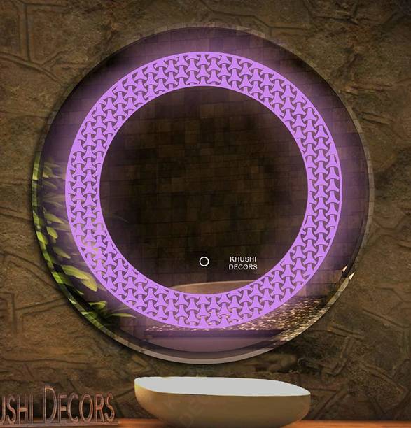 Khushi Decors 3D Designed Wall Mount Round Pink LED Mirror Light with Sensor (Size: 21"x21") Lighted Mirror