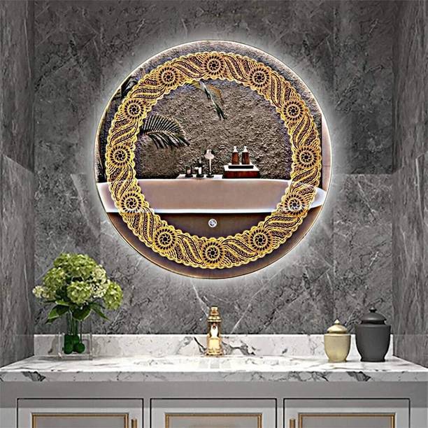 luminatri Round Frame LED Mirror Size 24" X 24" Decorative 3 color Led with Touch sensor Bathroom Mirror