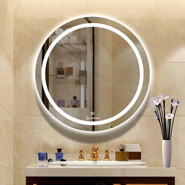 SAHAJ PLASTO Round Wall Mirror with touch sensor & Light for wall Decor, Size 24" X 24" Bathroom Mirror