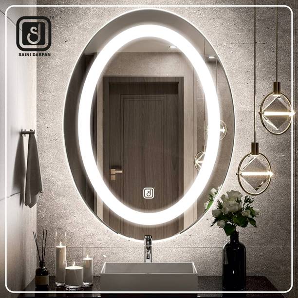 SAINI DARPAN Oval LED Mirror with Designer Decorative Bathroom & Living Room Mirror-18x24Inch Lighted Mirror