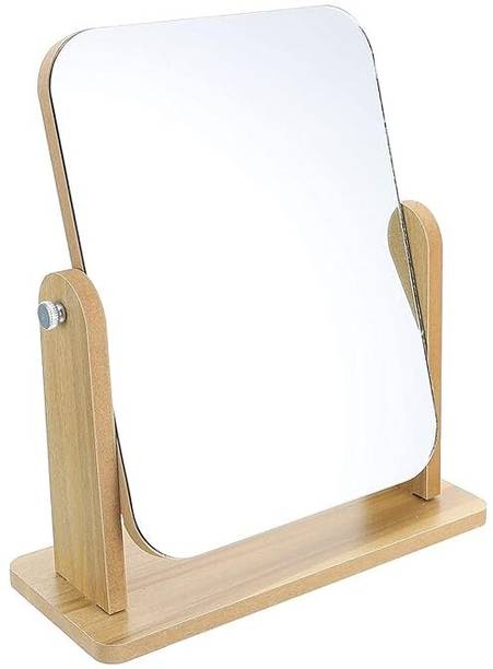 wynyc Wooden Tabletop Makeup Mirror Vanity Table Stand Mirror Swivel Bamboo Decorative Mirror