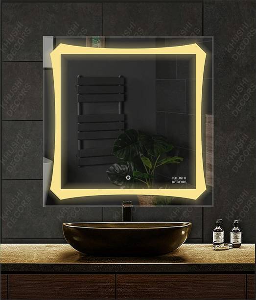 PRINCE ART 24x24 Inch LED Wall Mirror Glass with Touch Sensor Lights for Home Decor HD19 Bathroom Mirror