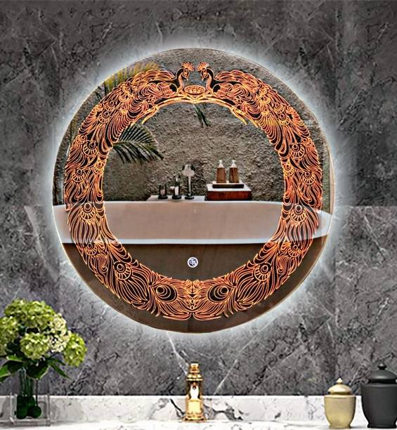 luminatri Round Frame Bathroom LED Mirror Size (24' X 24") (Peacock Design) 3 color Led Bathroom Mirror