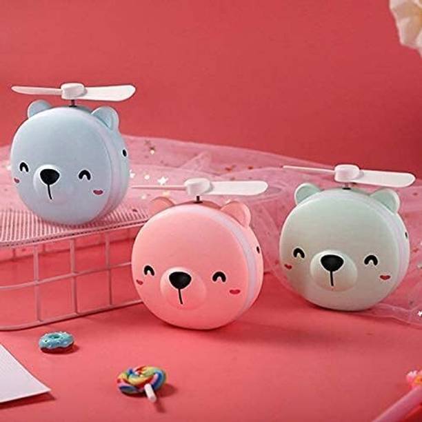 girik 3 in 1 Cartoon LED I Makeup Mirror Pig USB Fan, for Travel Office Room Household Lighted Mirror