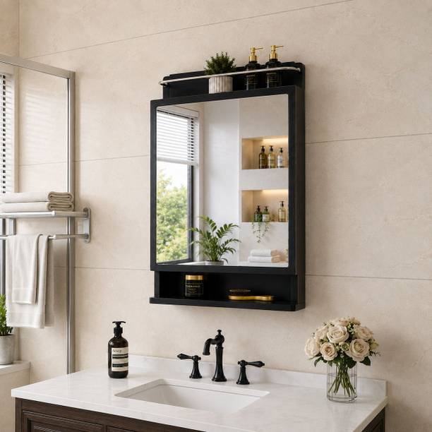 KRELIX Black Wall-Mounted Bathroom Cabinet Mirror Bathroom Mirror
