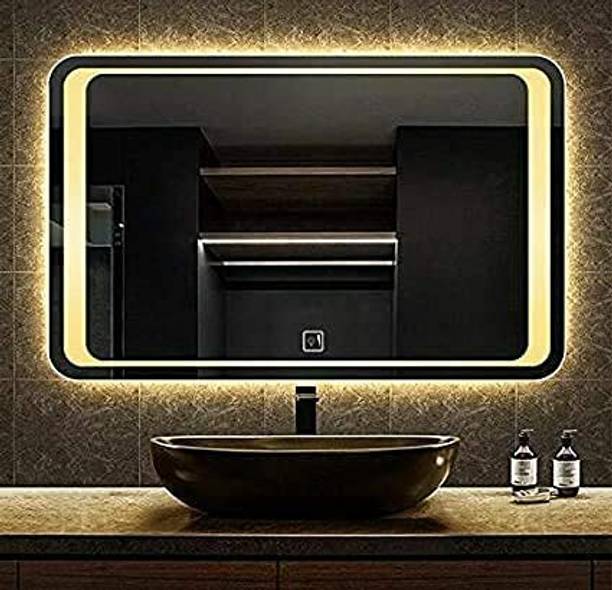 PRINCE ART 18x24 Inch LED Wall Mirror Glass with Touch Sensor Lights for Home Decor HD27 Bathroom Mirror