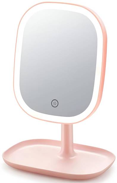 PRIME PICK 360° Rotating Makeup Mirror with, LED Pink, Lightweight & Durable Vanity Mirror Decorative Mirror