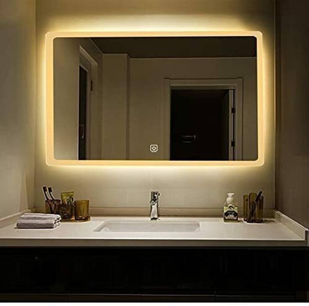 Khushi Decors 18x24 Inch LED Wall Mirror Glass with Touch Sensor Lights for Home Decor HS19 Bathroom Mirror