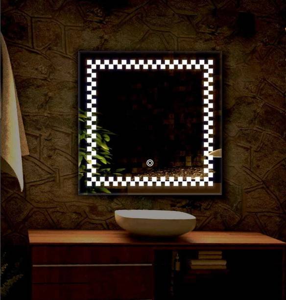 PRINCE ART 21x21 Inch LED Wall Mirror Glass with Touch Sensor Lights for Home Decor HD63 Bathroom Mirror