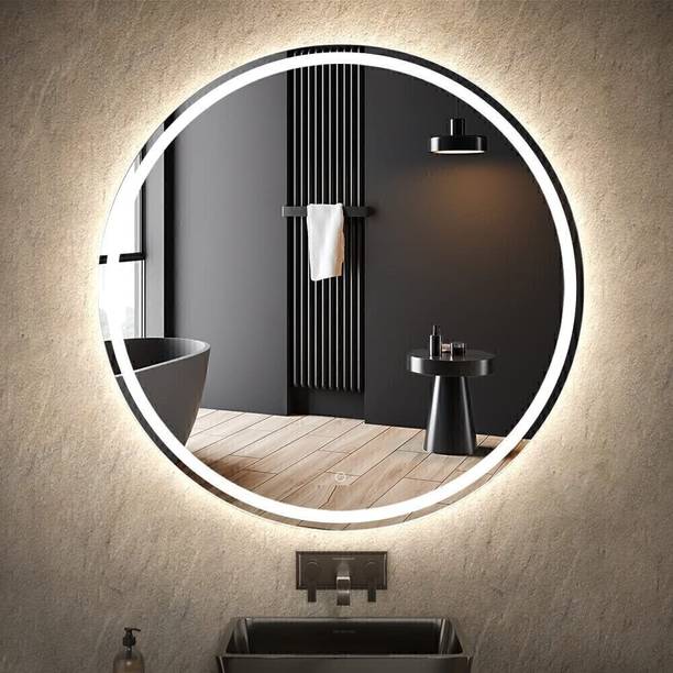 सहज प्लास्टो Round Wall Mirror with touch sensor & Light for wall Decor, Size 24" X 24" लाइटेड मिरर